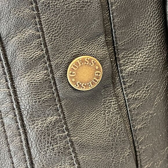 Guess Womens Black Faux Leather Jacket With Snap Buttons Size S - Picture 6 of 11